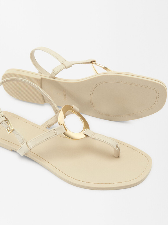 Flat Sandals With Metallic Detail, White, hi-res