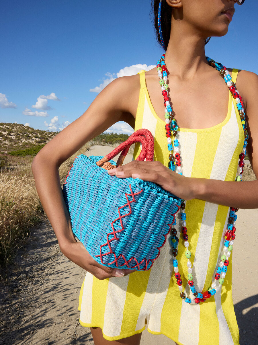 Straw-effect rectangular tote bag