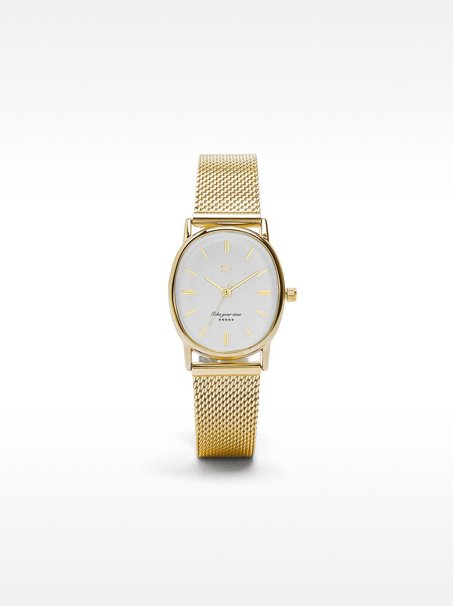 Oval watch with stainless steel mesh