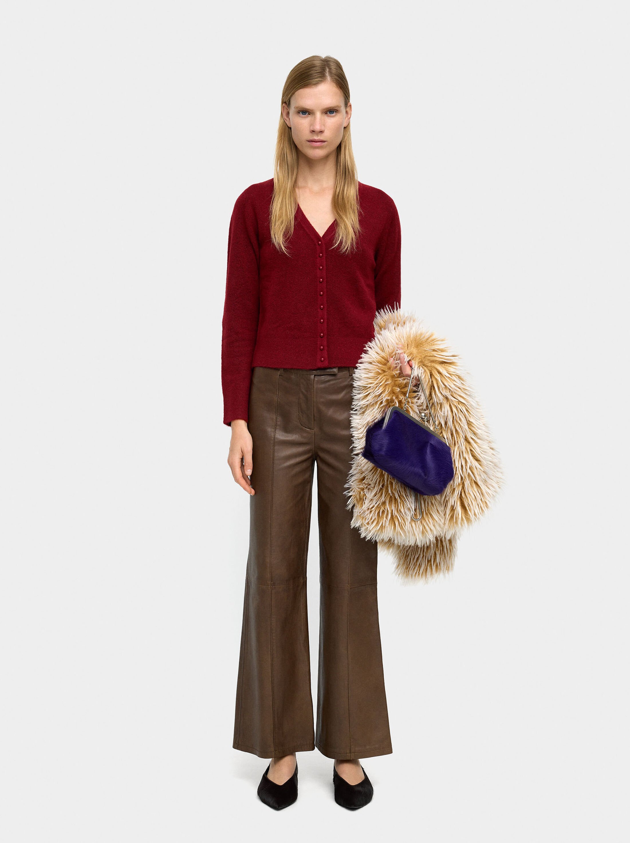 V-neck knit cardigan image number 0.0