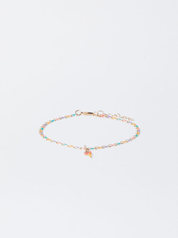 Anklet With Cubic Zirconia And Gold-Toned Enamel, Multicolor, hi-res