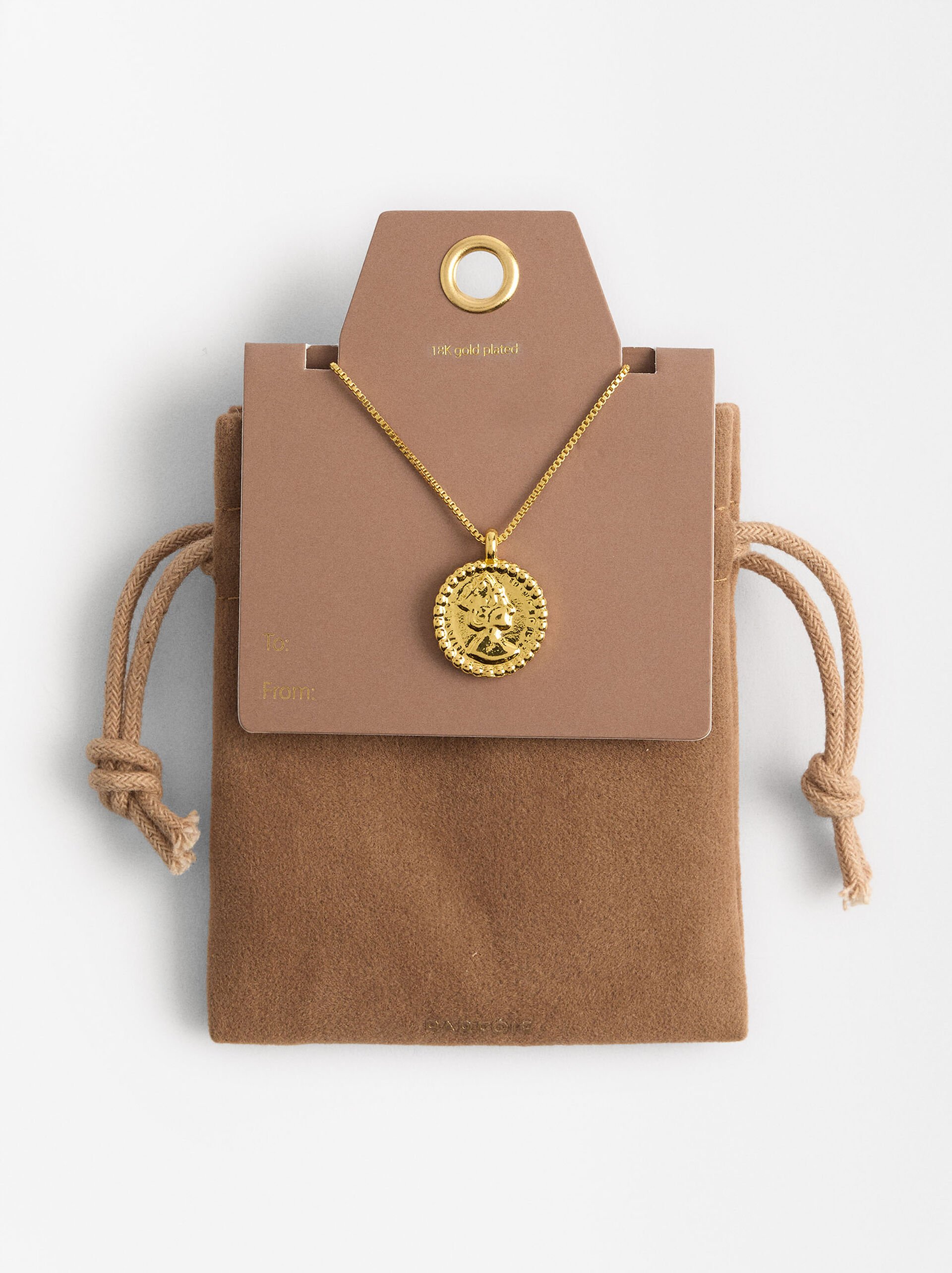 Short Medal Necklace with 18k Gold Plating image number 4.0