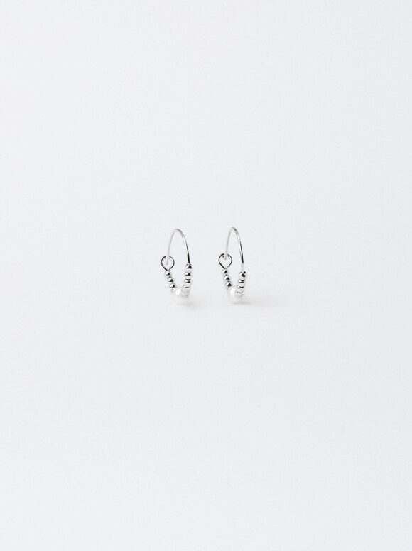 Silver Hoop Earrings With Pearl, Silver, hi-res