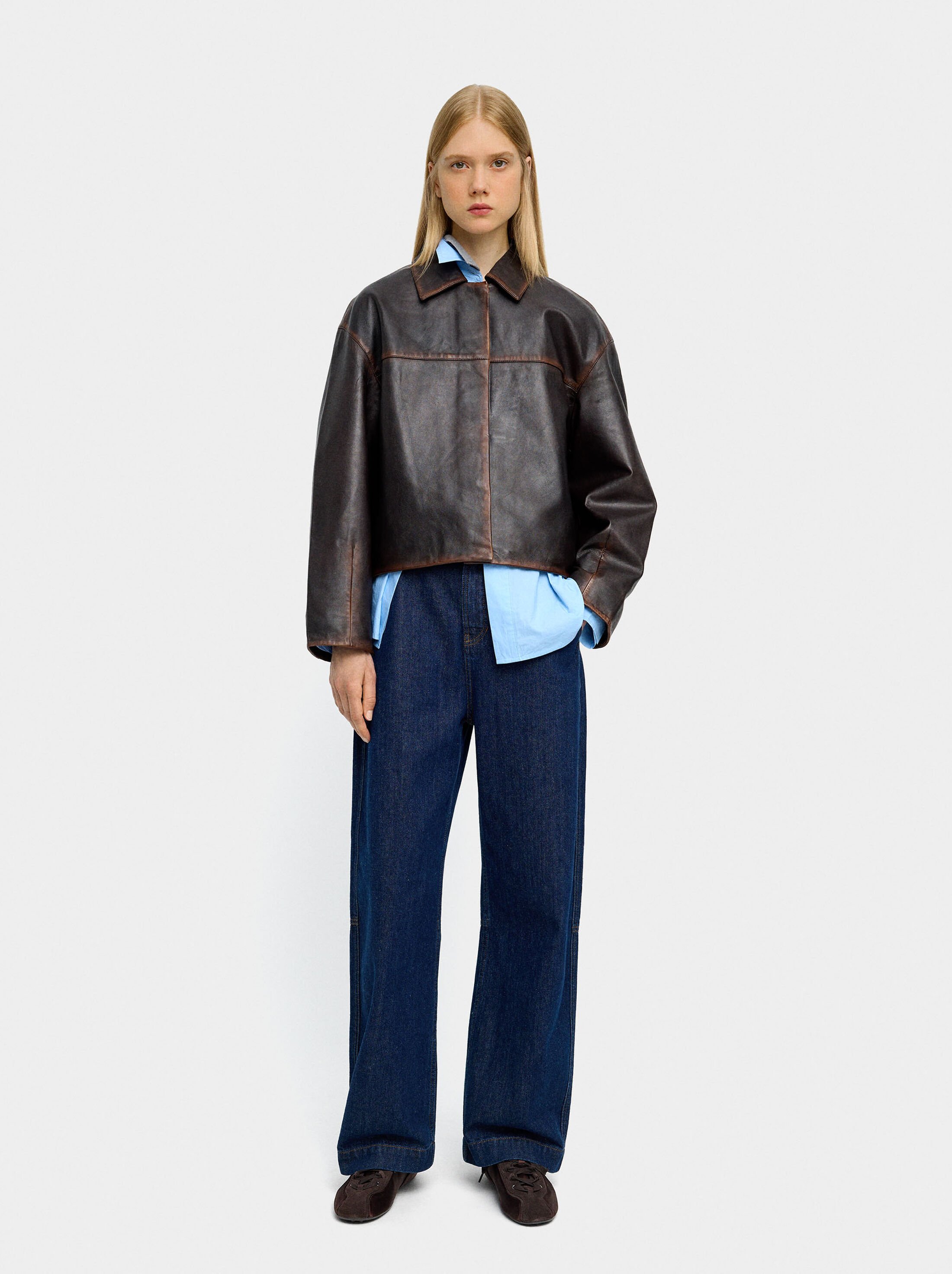 Leather jacket with topstitching image number 2.0