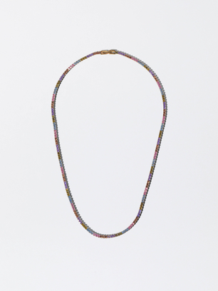 Halskette Aus 925er Silber Mit Zirkonia, Mehrfarbig, hi-res