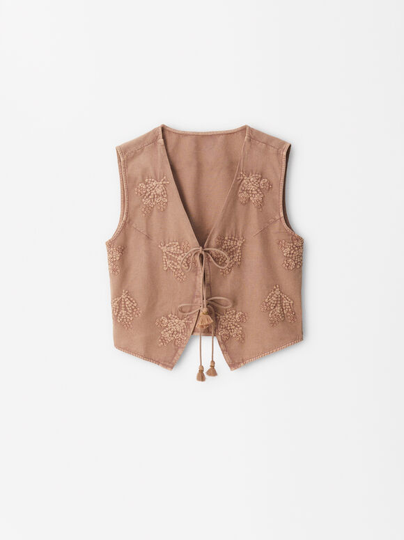 Embroidered Vest With Bows, Multicolor, hi-res