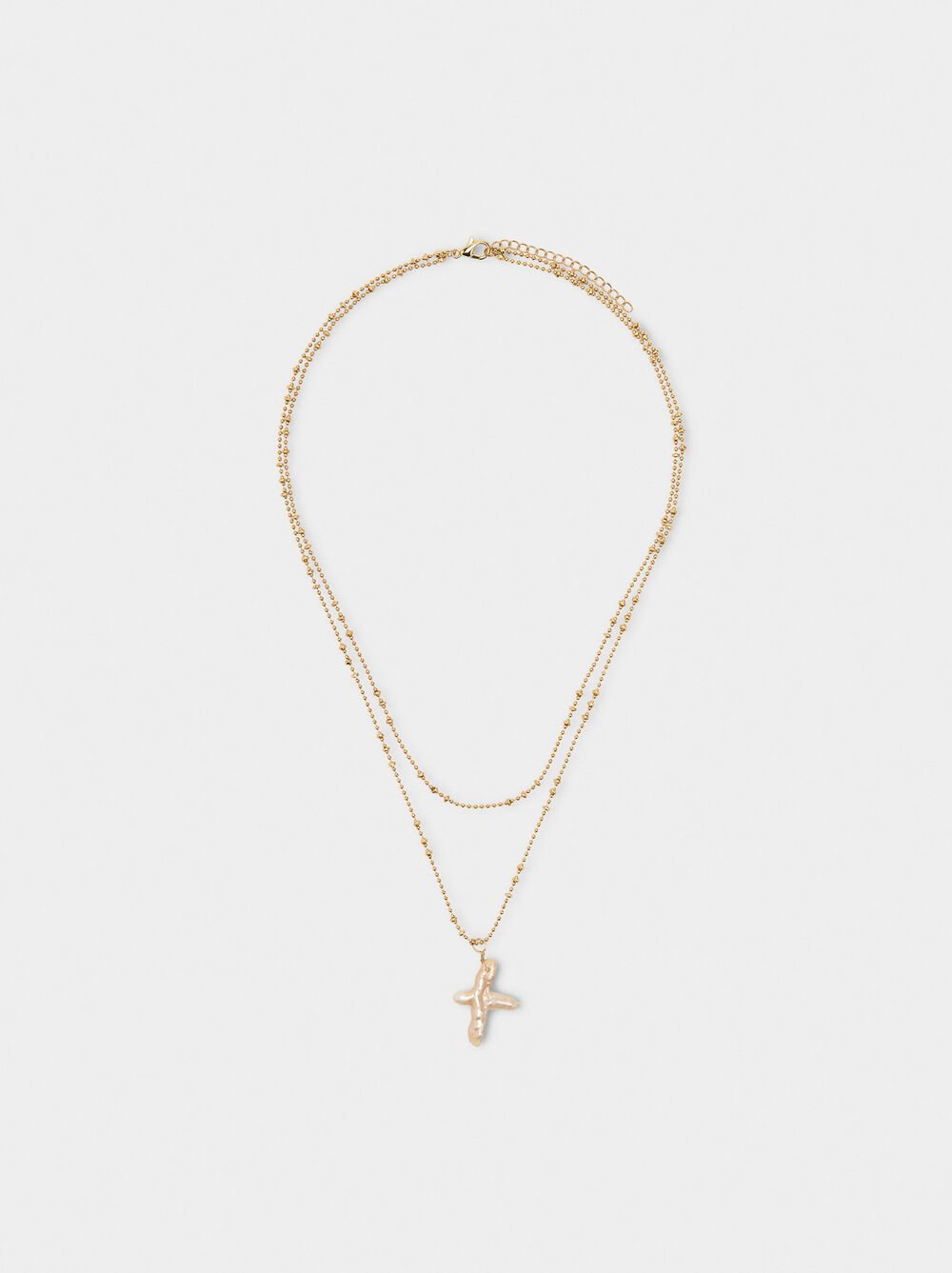 Double necklace with freshwater pearl cross