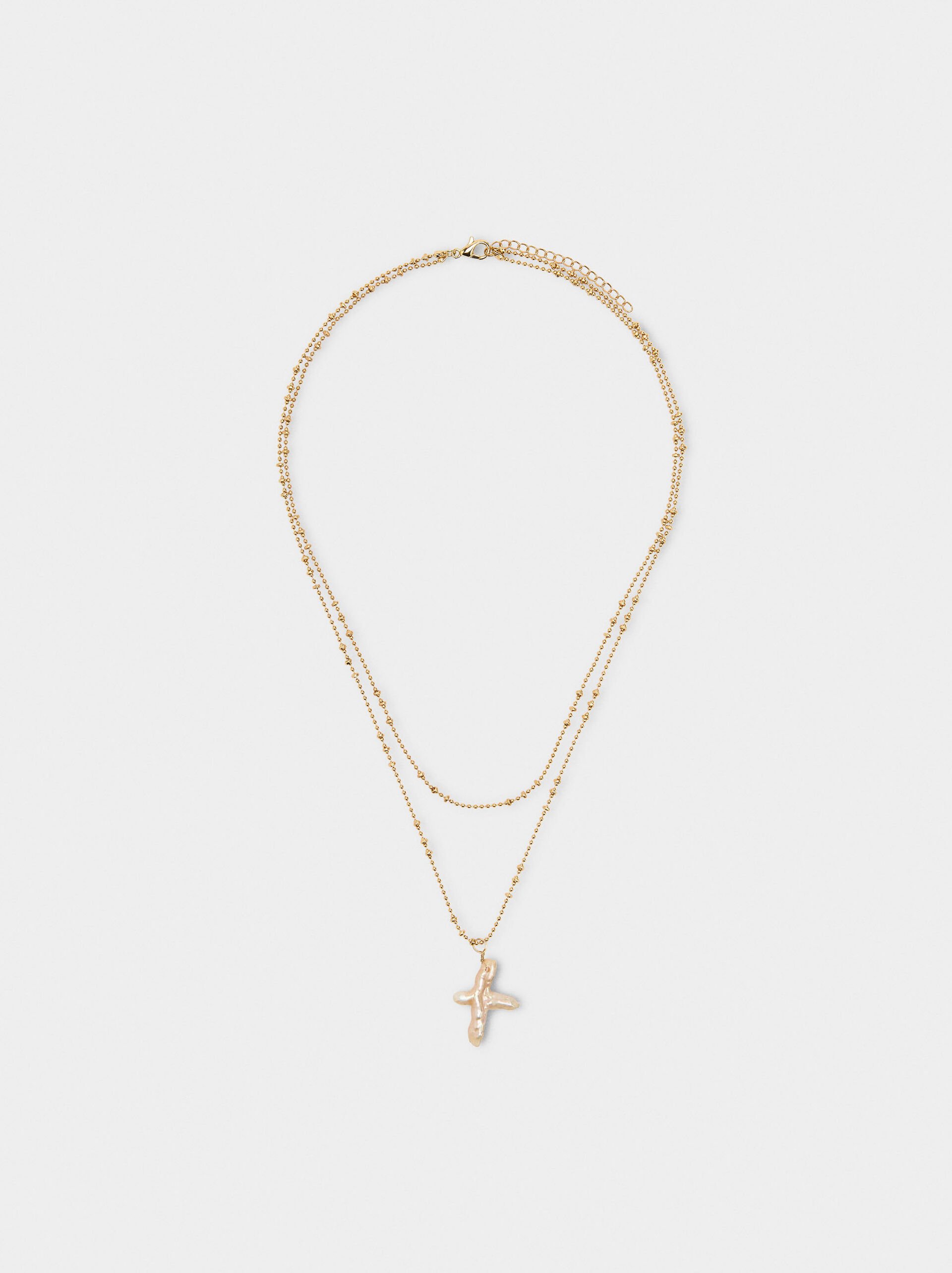 Double necklace with freshwater pearl cross image number 0.0