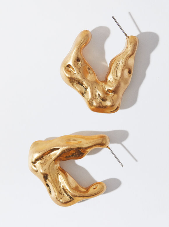 Irregular Golden Earrings, Golden, hi-res