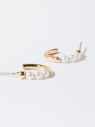 Earrings With Pearls, Golden, hi-res