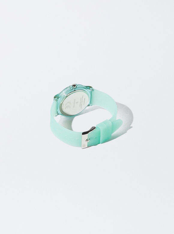 Watch With Silicone Strap, Green, hi-res