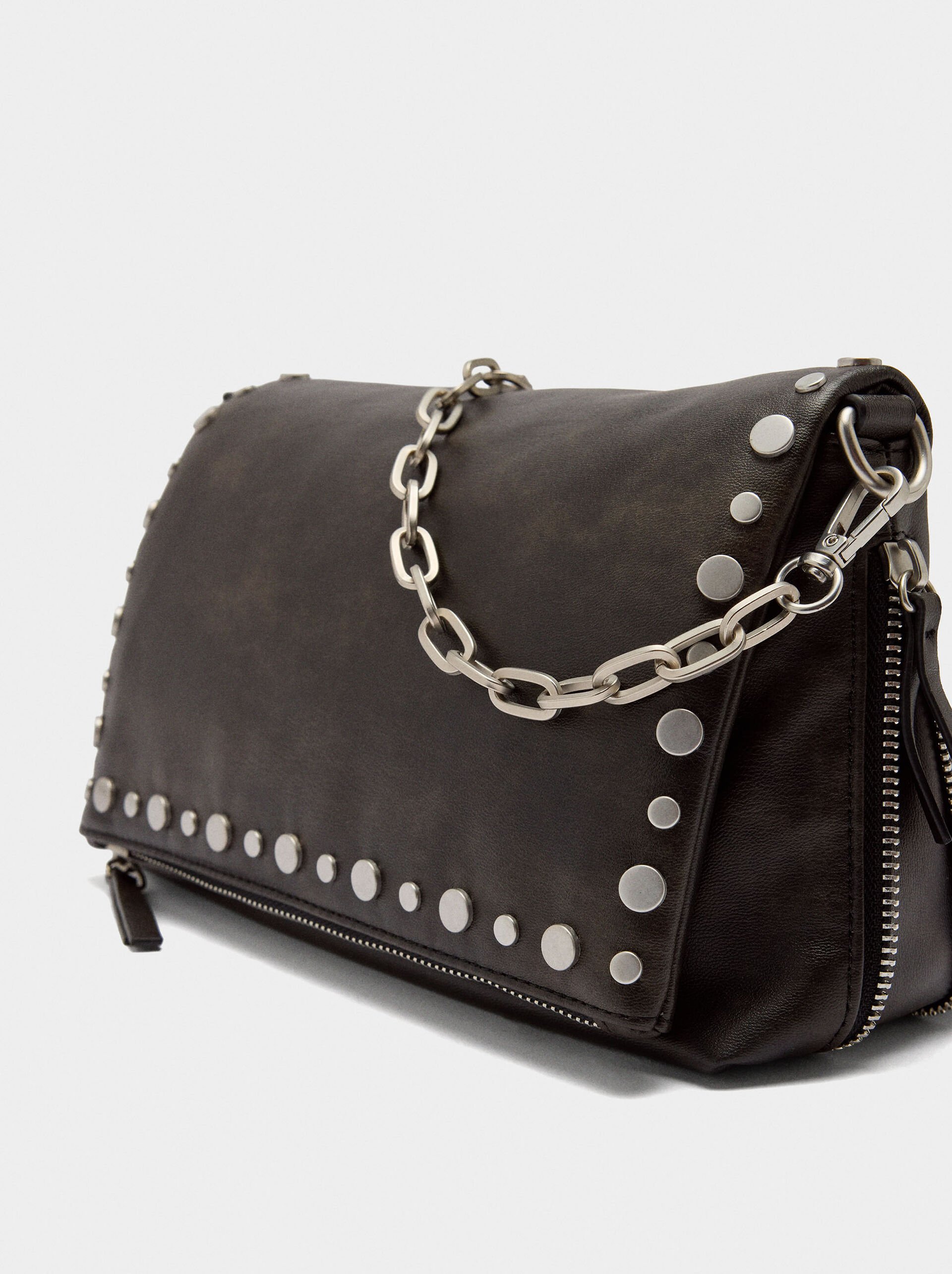 Faux leather studded shoulder bag image number 2.0