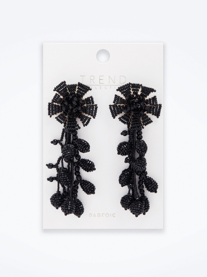 Earrings With Beads, Black, hi-res