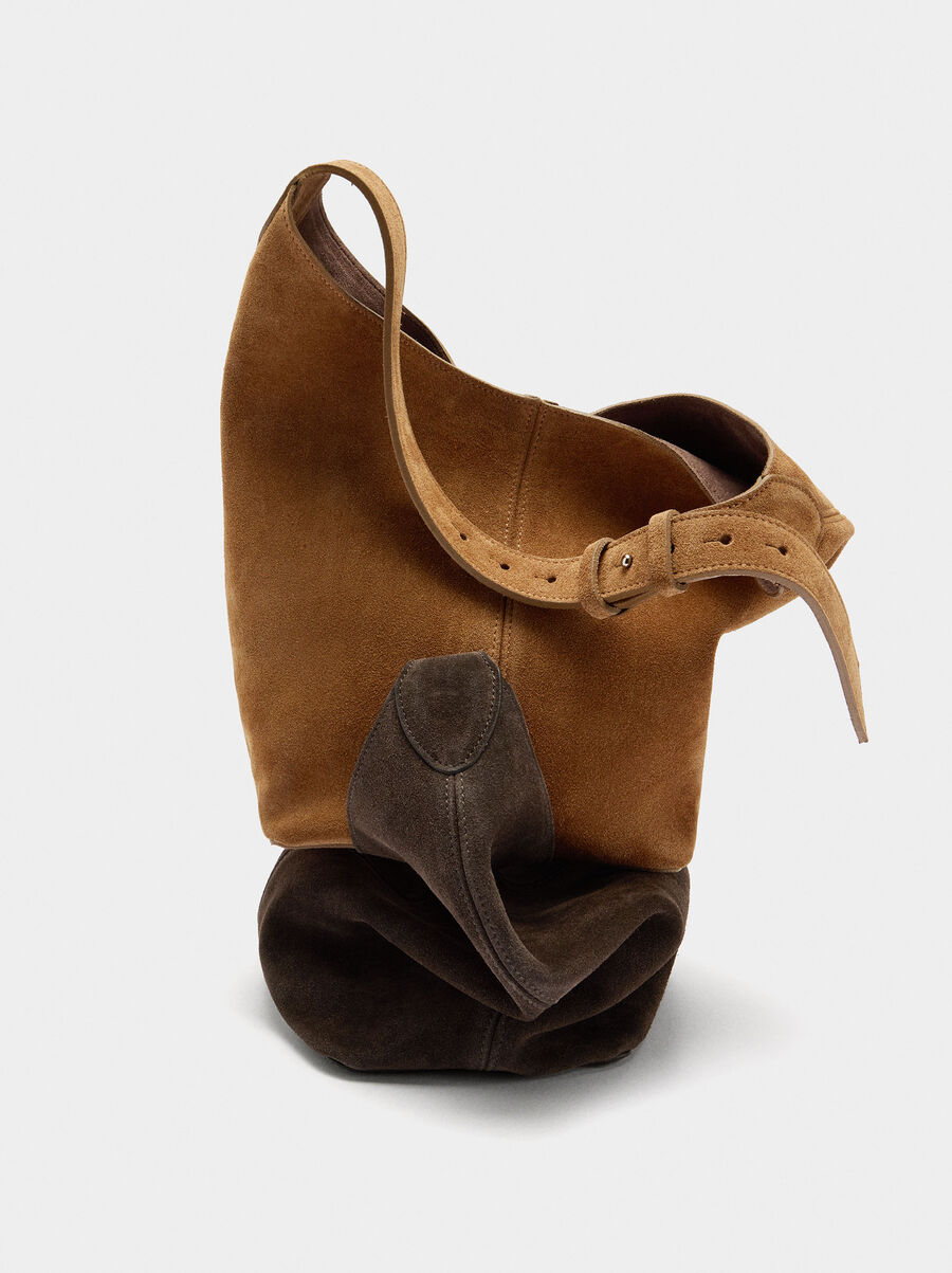 Suede bucket bag with inner pouch