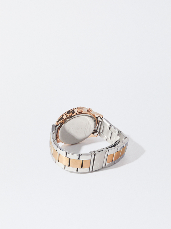 Uhr Mit Zweifarbigem Metallarmband, Roségold, hi-res