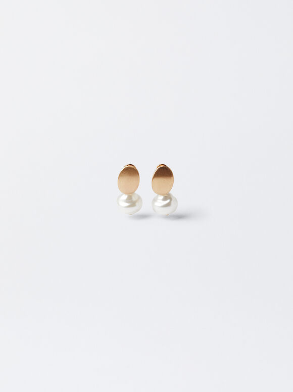 Short Earrings With Pearl, White, hi-res