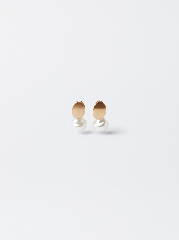 Short Earrings With Rhinestones, White, hi-res