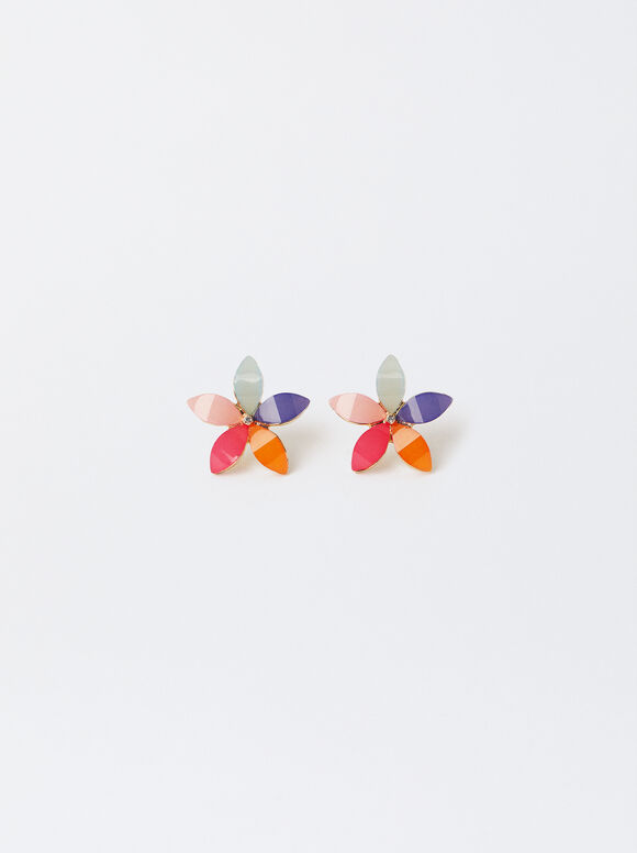 Flower Earrings With Resin, Multicolor, hi-res