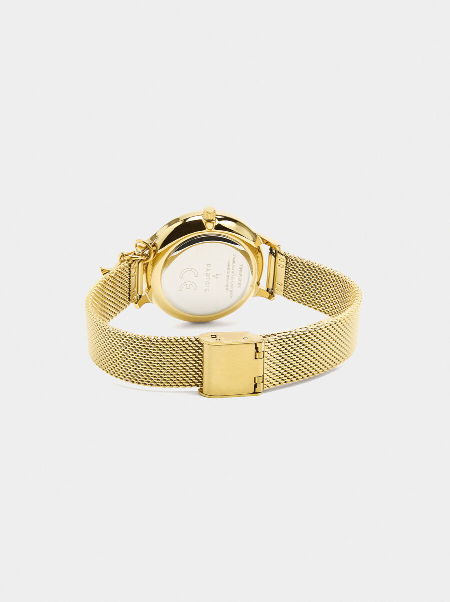 Reloj con pulsera de malla metálica y charm