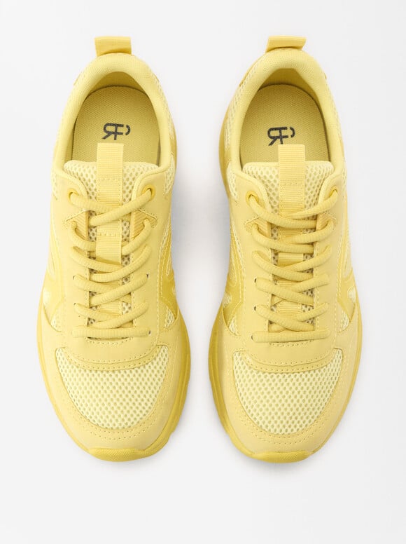 Monochrome Sports Sneakers, Yellow, hi-res