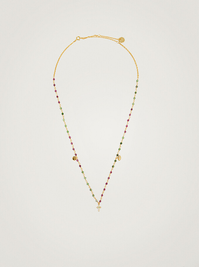 925 Silver Necklace With Semi-Precious Stone, Multicolor, hi-res
