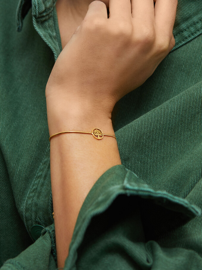Steel Bracelet With Tree Of Life, Golden, hi-res