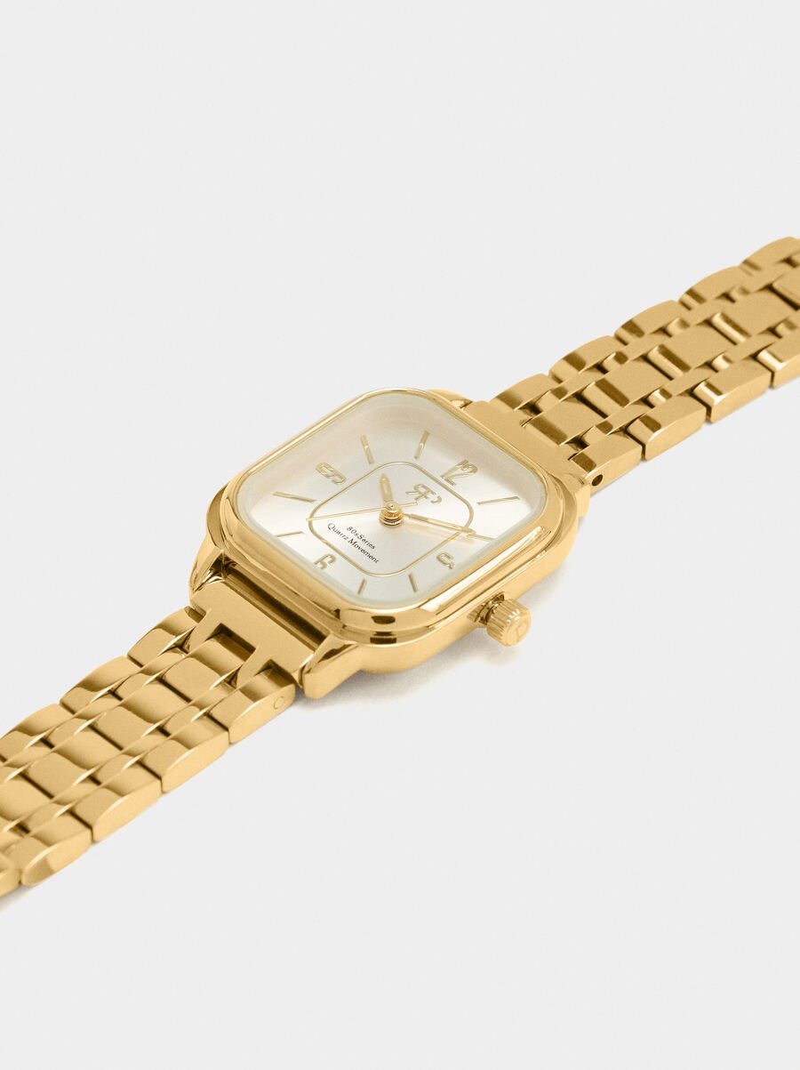 Square watch with a stainless steel bracelet