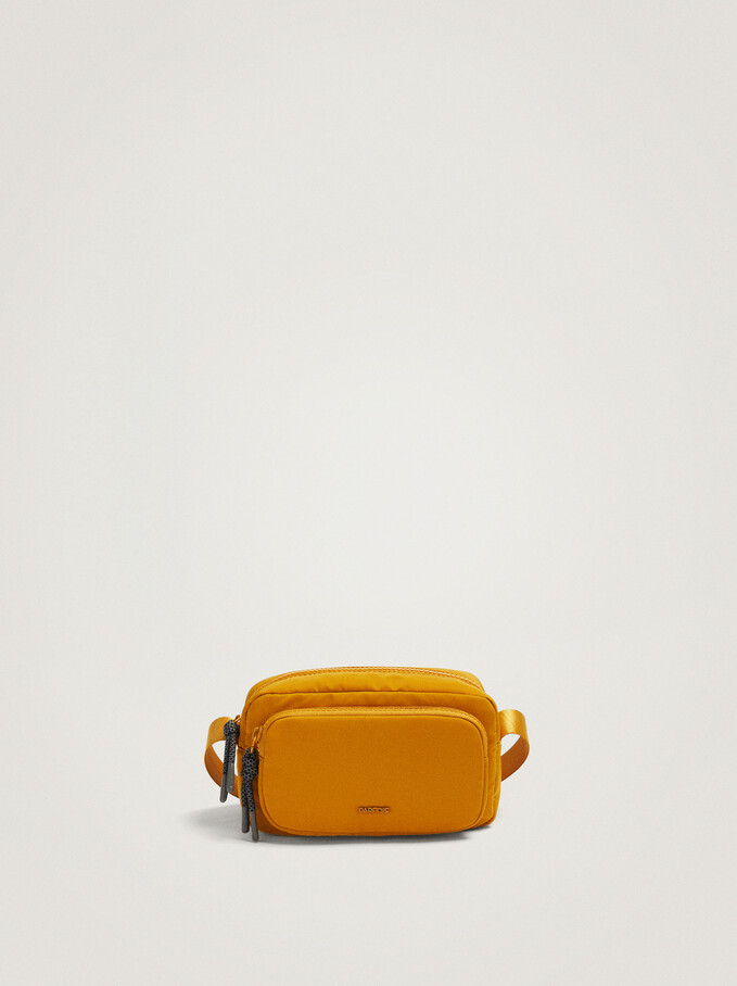Nylon Crossbody Bag With String, Mustard, hi-res