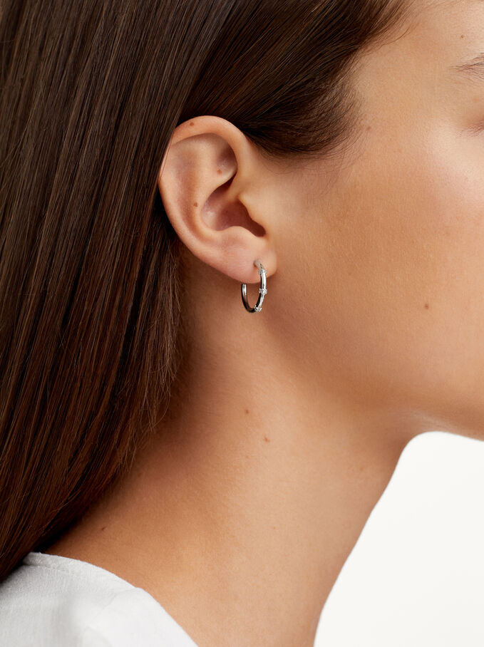 Hoop Earrings With Zirconia, Silver, hi-res