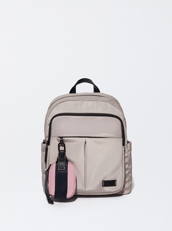 Sac À Dos En Nylon Avec Bourse Amovible, Marron, hi-res