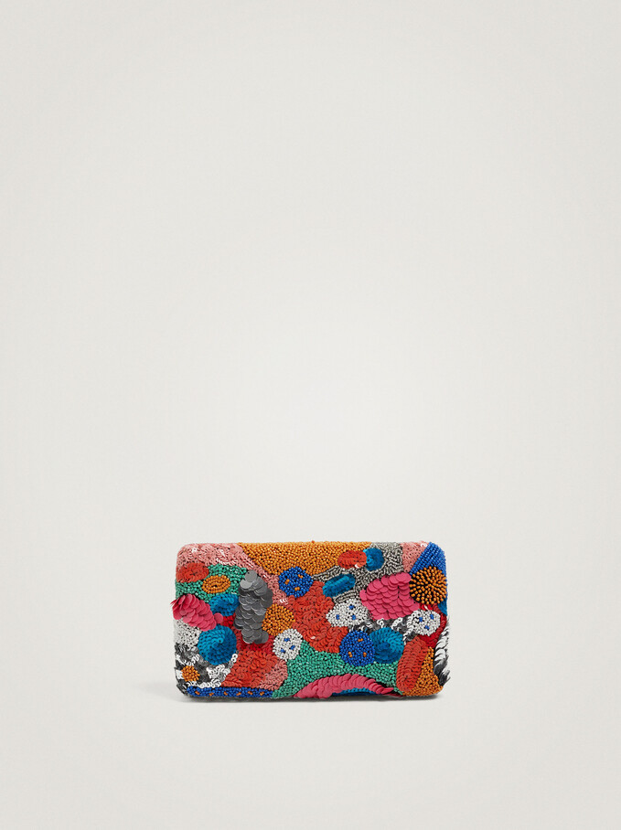 Party Clutch Bag With Beads, Pink, hi-res