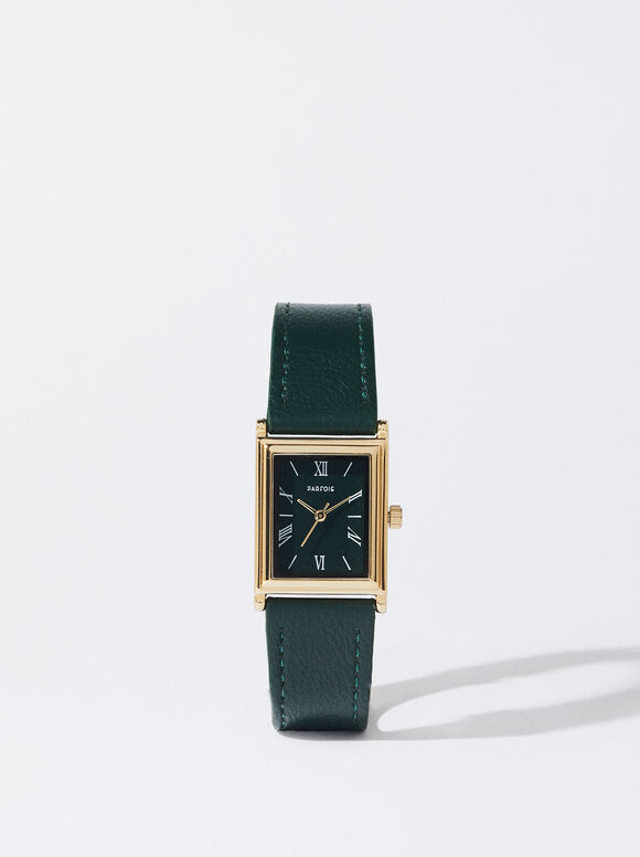 Reloj Con Caja Cuadrada, Verde, hi-res