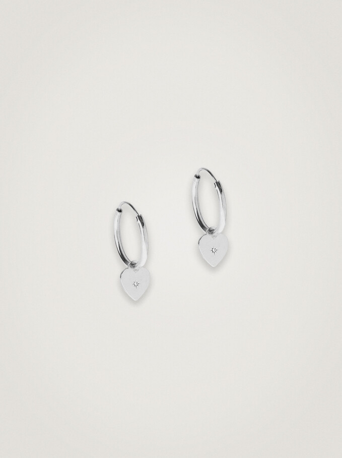 925 Silver Hoop Earrings With Freshwater Pearl, Silver, hi-res