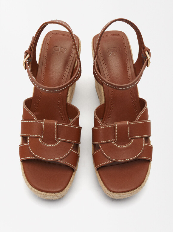 Jute Platform Heel Sandals , Camel, hi-res