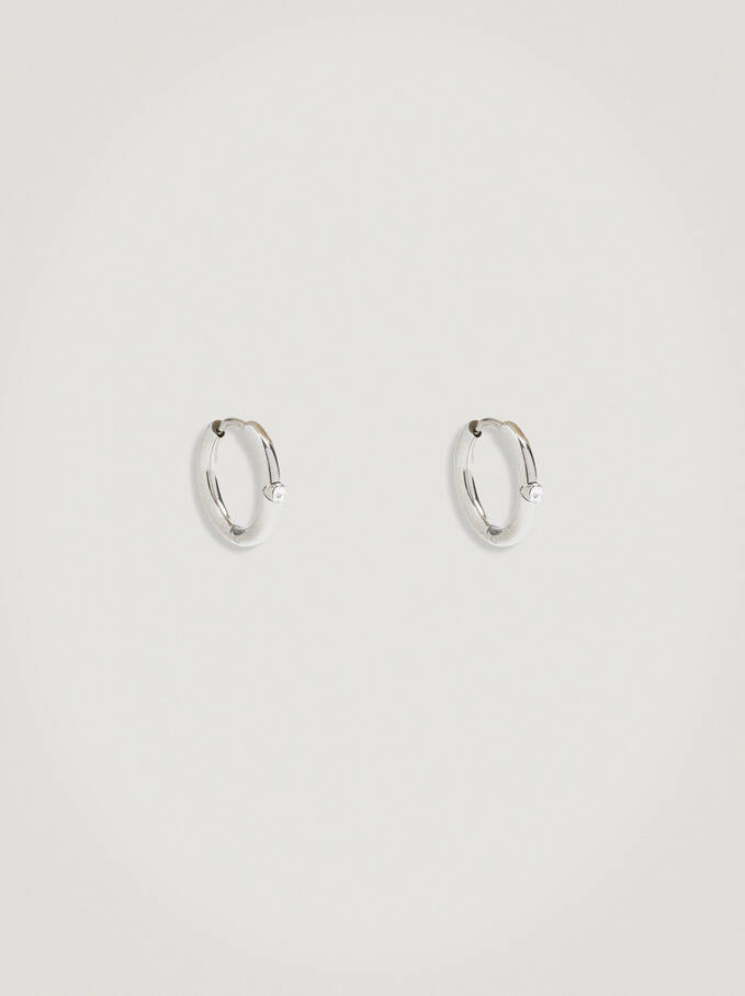 Stainless Steel Crystals Hoop Earrings, Silver, hi-res