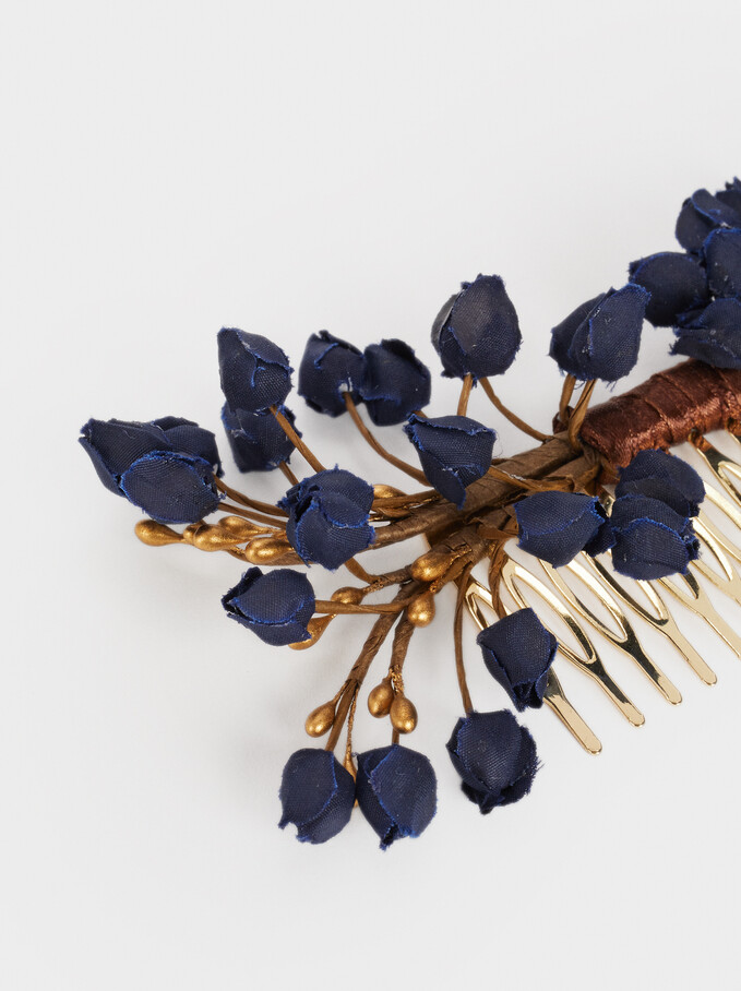 Comb With Floral Detail, Navy, hi-res