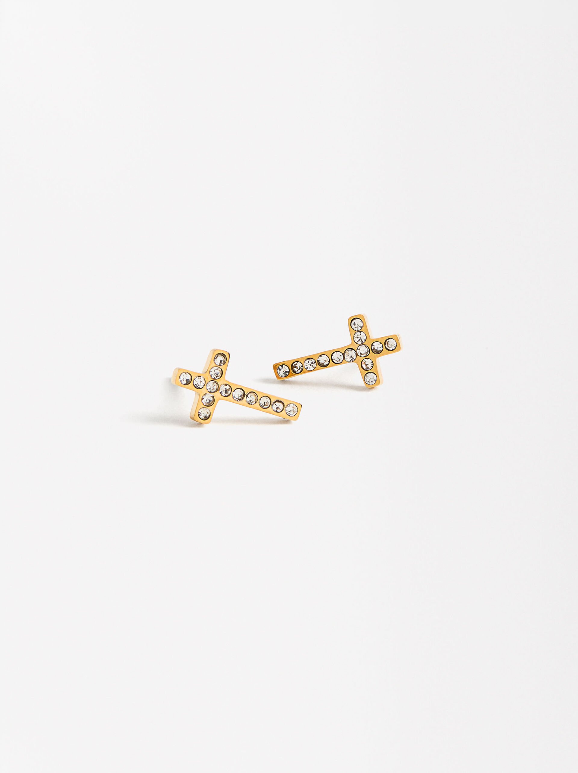 Cross Crystal Earrings Set with Necklace - Stainless Steel image number 5.0