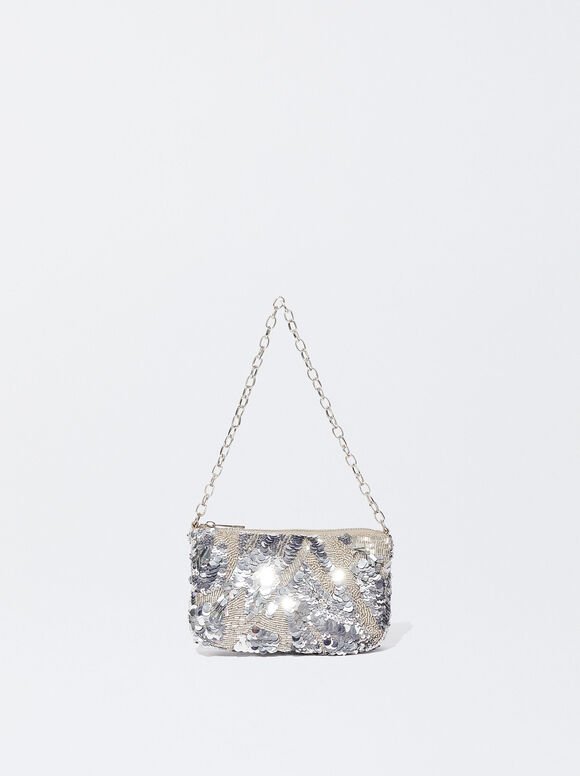 Party Handbag With Sequins And Beads, Silver, hi-res