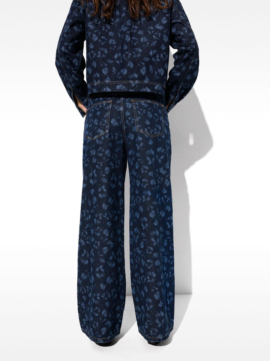 Printed denim pants