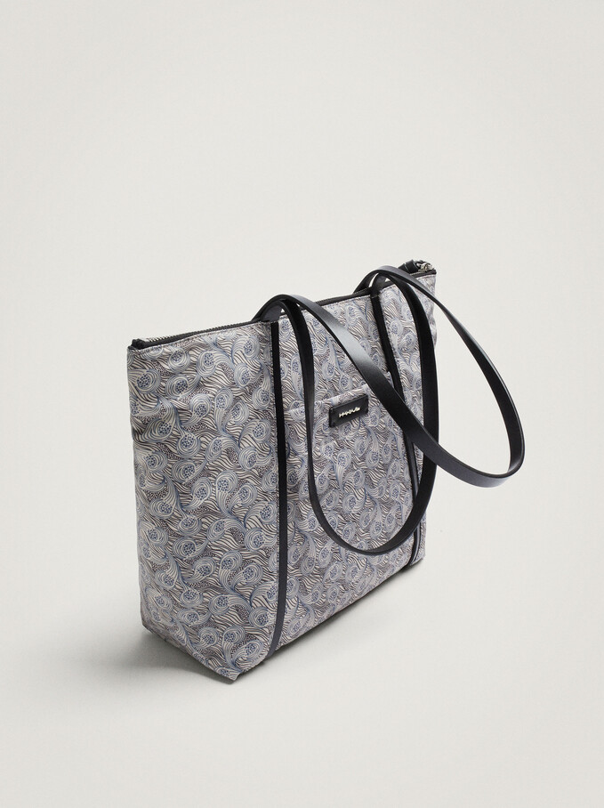 Nylon Shopper Bag Made From Recycled Materials, Grey, hi-res