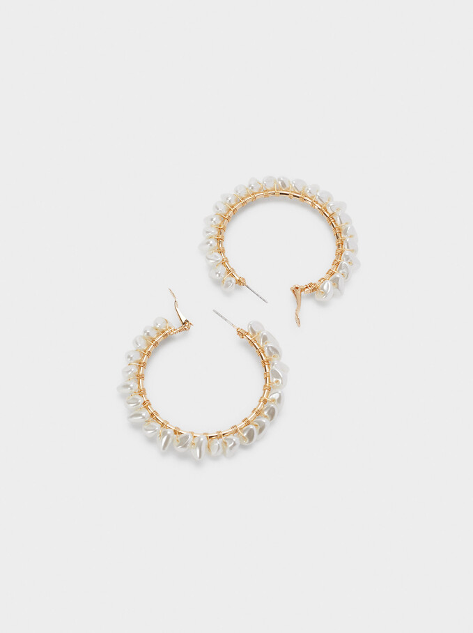 Large Hoop Earrings With Pearls, White, hi-res