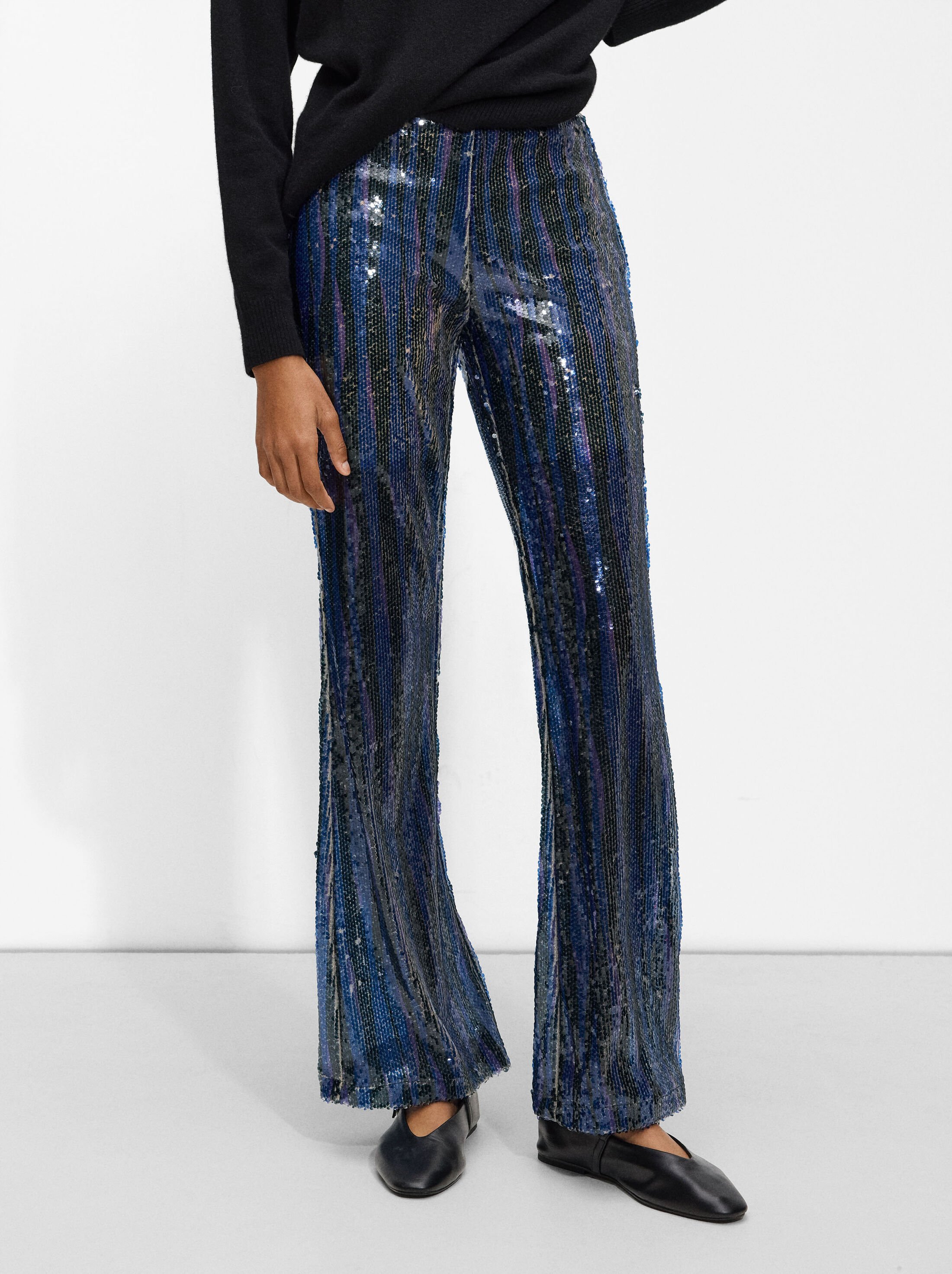 Flared trousers with sequins image number 4.0