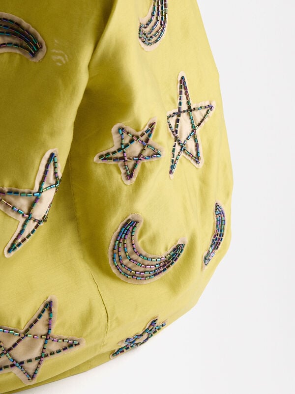Beaded fabric shoulder bag