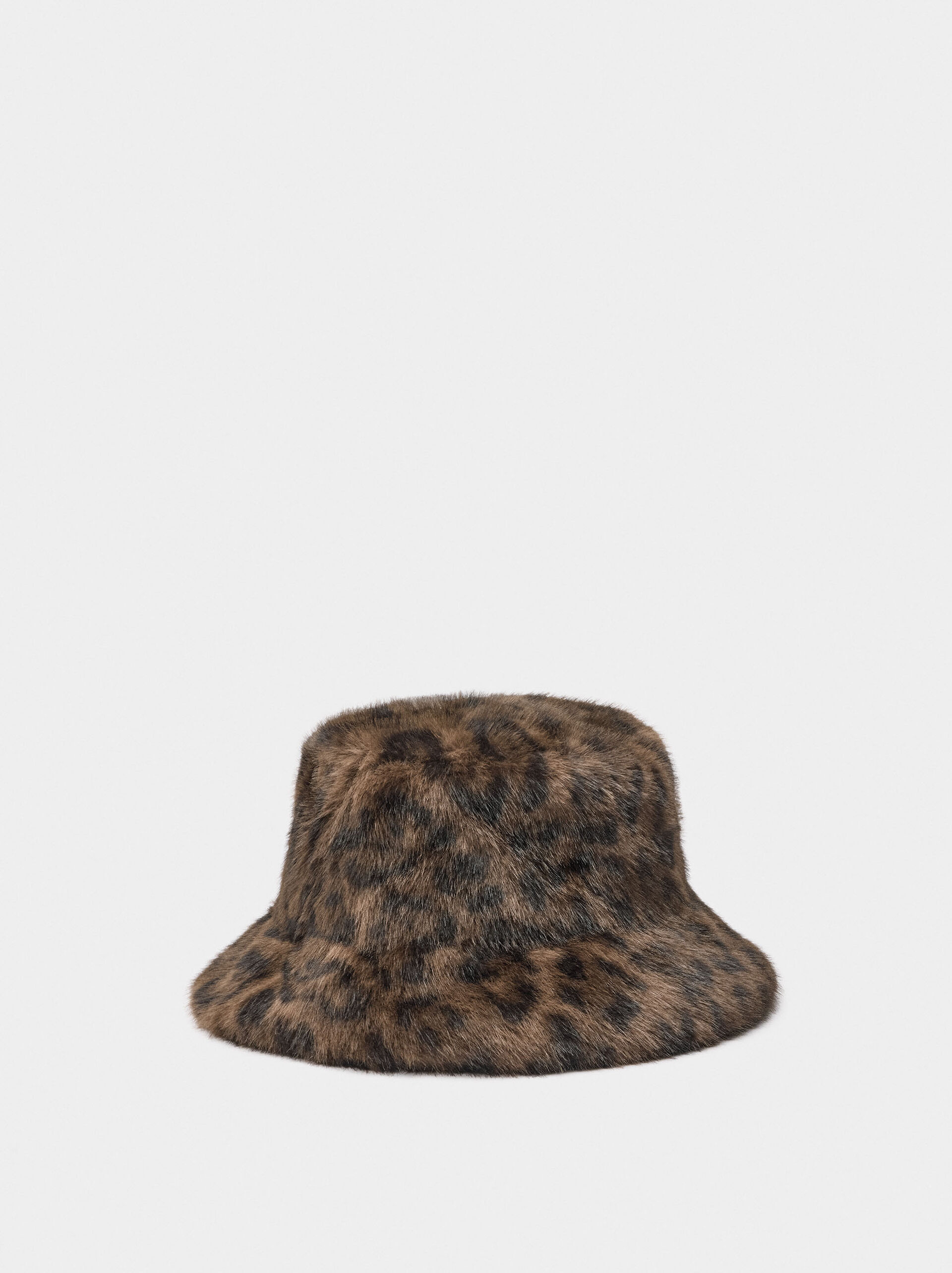 Bucket hat with animal printed faux fur effect image number 0.0