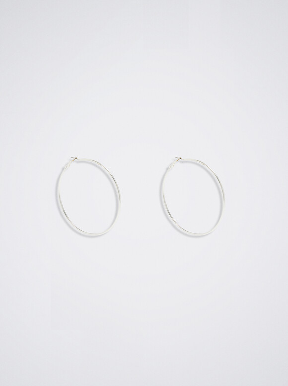 Basic Large Hoop Earrings, Silver, hi-res