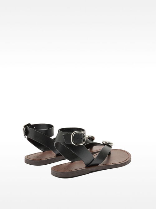 Leather flat sandals with metallic detail