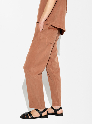 Adjustable Loose-Fitting Trousers Pants With Drawstring, Brick Red, hi-res