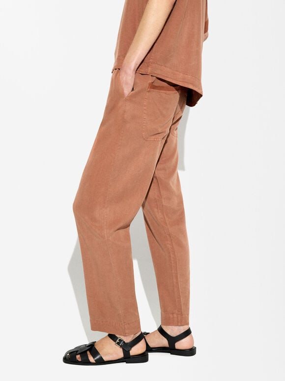 Adjustable Loose-Fitting Trousers Pants With Drawstring, Brick Red, hi-res