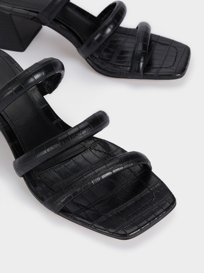 High-Heel Sandals With Animal Print Straps, Black, hi-res