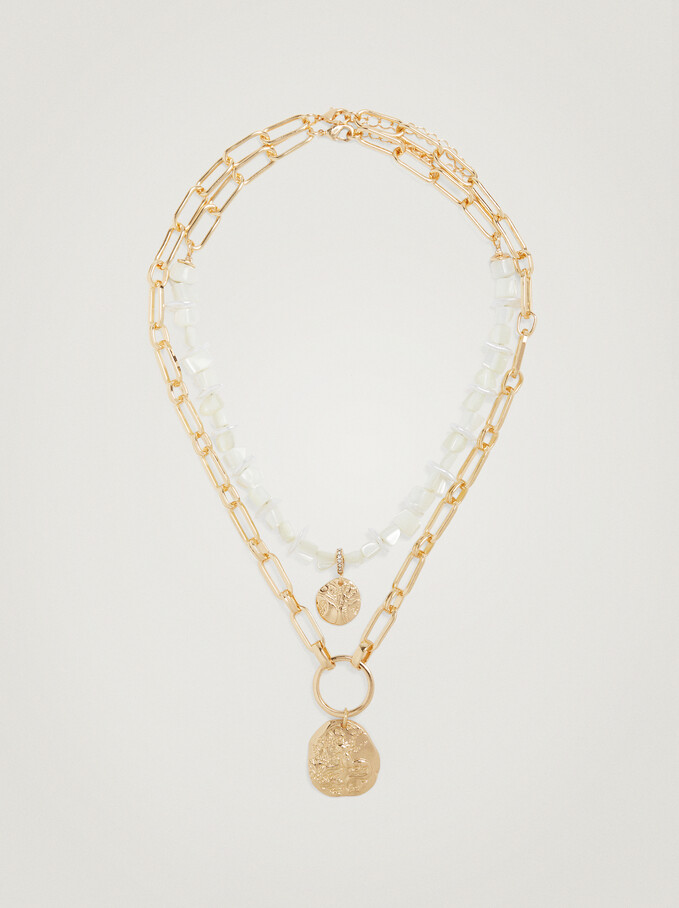 Necklace With Shell And Medals, White, hi-res